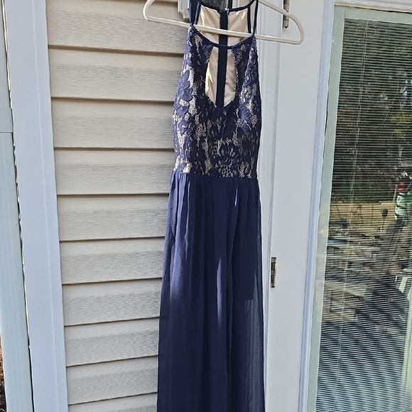 Xtraordinary Navy and Beige Lace Prom Dress - Picture 7 of 7
